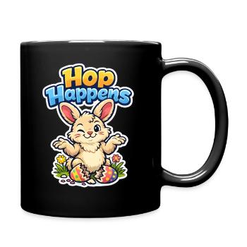 Süßer Osterhase mit buntem Ei und Schriftzug - Tasse einfarbig - Schwarz - Rechts