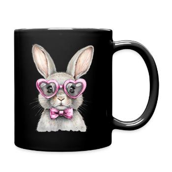 Verspielter Hase mit herzförmiger Sonnenbrille - Tasse einfarbig - Schwarz - Rechts