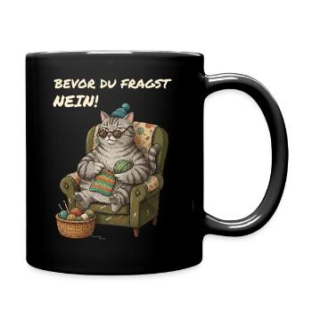 Lustiger Spruch Katze Häkelt - Tasse einfarbig - Schwarz - Rechts