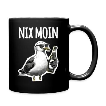 Lustiger Spruch Norddeutschland Möwe Bier - Tasse einfarbig - Schwarz - Rechts