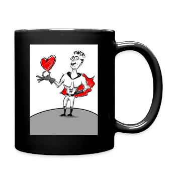 Herzheld: Superheld mit Herz - Tasse einfarbig - Schwarz - Rechts