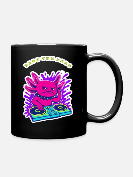 Angry Axolotl DJ – Lass den Bass Neon-Design fallen - Tasse einfarbig - Schwarz