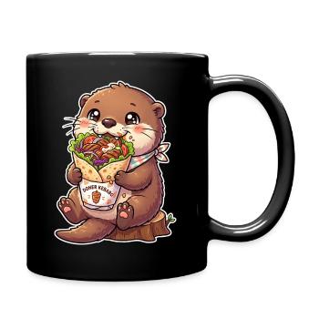 Kawaii Döner Otter - Tasse einfarbig - Schwarz - Rechts