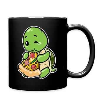 Cute Turtle with Pizza: Funny Foodie Motif - Full Colour Mug - black - Right