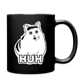 HUH Cat Meme Shirt | Funny Minimalist TikTok - Full Colour Mug - black - Right