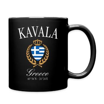 Kavala Greece Coat of Arms Crown – Travel Souvenir - Full Colour Mug - black - Right