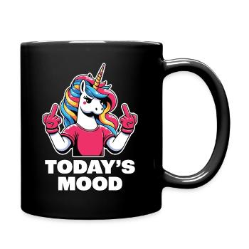 Unicorn Regenbogenmähne Heutige Laune Mittelfinger - Tasse einfarbig - Schwarz - Rechts