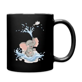 Elephant Baby Elephant Water Splash Summer Bathing - Full Colour Mug - black - Right