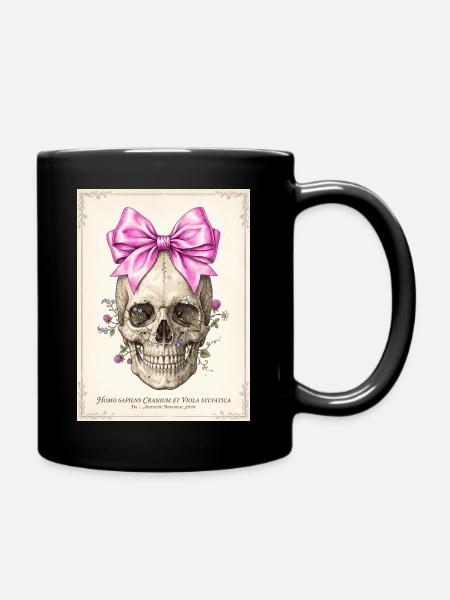 Crâne fleuri et nœud rose - Mug uni - noir
