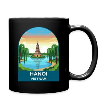 Hanoi Vietnam Pagoda Vintage Travel Poster - Full Colour Mug - black - Right