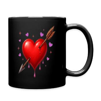 Heart Pierced by Arrow – Minimal Love Design - Full Colour Mug - black - Right
