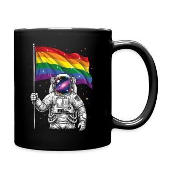 Pride Month LGBT – Astronaut mit Regenbogenflagge - Tasse einfarbig - Schwarz - Rechts