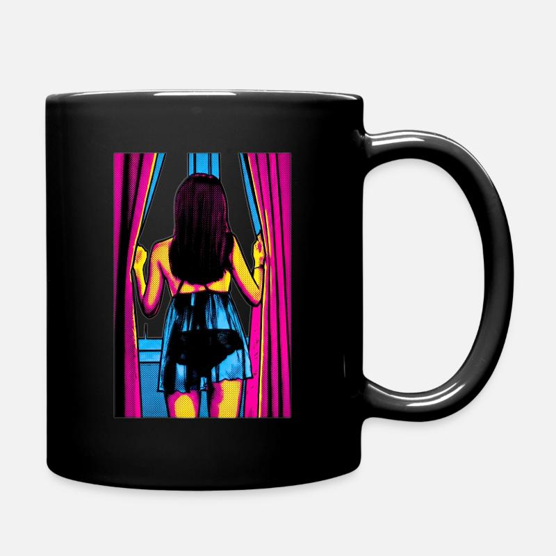 Frau in der farbenfrohen Pop-Art-Szene - Tasse einfarbig - Schwarz