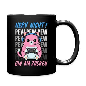 Nerv Nicht Pew Pew Bin Am Zocken Lustige Katze - Tasse einfarbig - Schwarz - Rechts