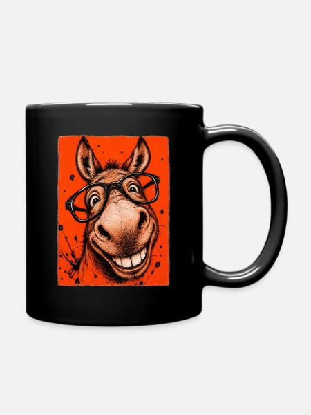 Nerdy donkey with glasses - Full Colour Mug - black
