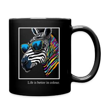 Regenbogenzebra mit Brille - Tasse einfarbig - Schwarz - Rechts