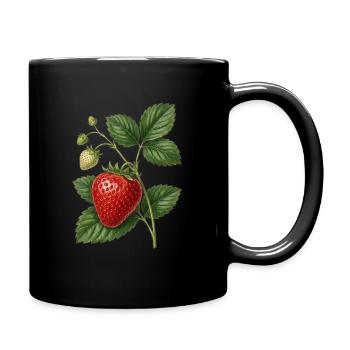 Botanische Illustration von Erdbeeren im Vintage-Stil - Tasse einfarbig - Schwarz - Rechts
