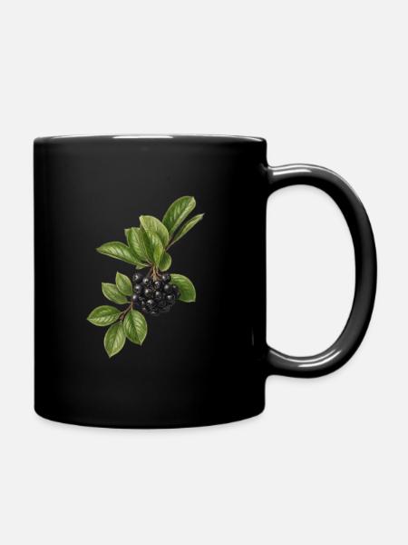 Botanical illustration of dark vintage berries - Full Colour Mug - black