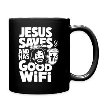 Jésus sauve et a un bon wifi - Mug uni - noir - Droite