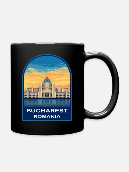 Bukarest Rumäniens Parlament Retro Sonnenuntergangsabzeichen - Tasse einfarbig - Schwarz