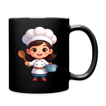 Petit cuisinier avec cuillère en bois et marmite – Kawaii Comic - Mug uni - noir - Droite