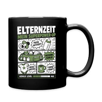 Elternzeit Mein Superpower-Up - Tasse einfarbig - Schwarz - Rechts