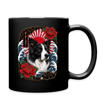Border Collie im japanischen Irezumi Stil - Tasse einfarbig - Schwarz - Rechts