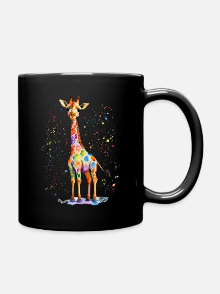 Colorful Watercolor Giraffe - Full Colour Mug - black
