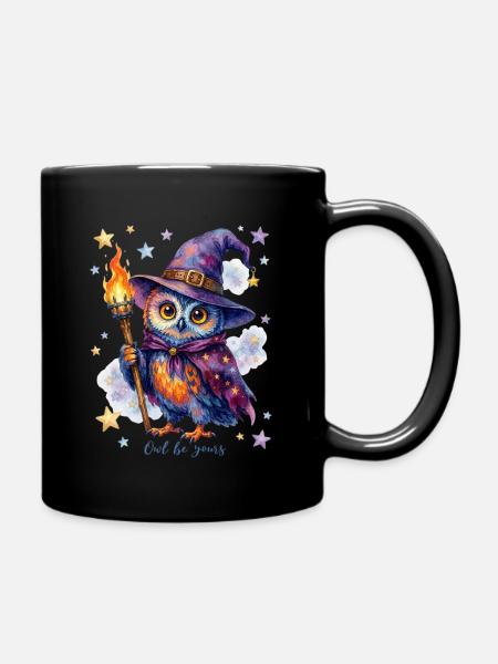 Niedliche Zauber-Eule: Owl Be Yours - Tasse einfarbig - Schwarz