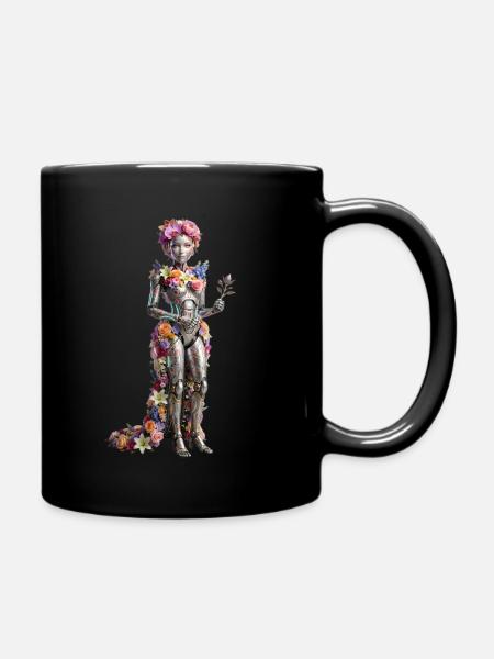 Blumen-Cyborg-Königin - Tasse einfarbig - Schwarz