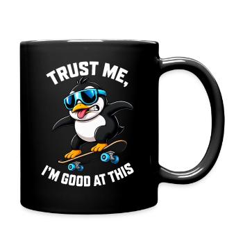 Penguin on Snowboard Winter Sports Saying - Full Colour Mug - black - Right