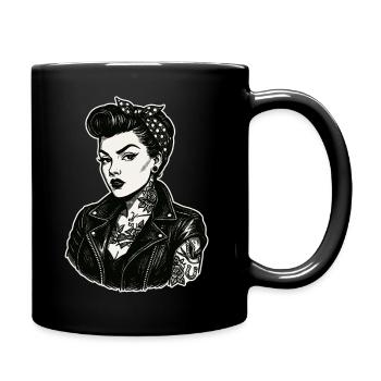 Rebellisches 50s Pin-Up Girl Lederjacke - Tasse einfarbig - Schwarz - Rechts