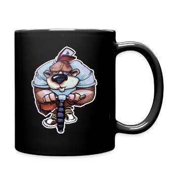 Biker Bär Cartoon auf BMX-Rad - Tasse einfarbig - Schwarz - Rechts