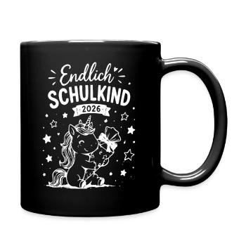 Endlich Schulkind 2026 Einhorn - Tasse einfarbig - Schwarz - Rechts