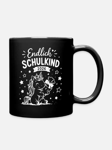 Endlich Schulkind 2026 Einhorn - Tasse einfarbig - Schwarz