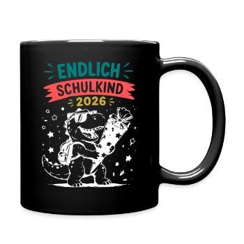 Endlich Schulkind 2026 Dino - Tasse einfarbig - Schwarz - Rechts
