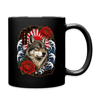 Wolf im japanischen Irezumi Tattoo Stil - Tasse einfarbig - Schwarz - Rechts