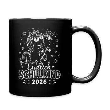 Unicorn Schulkind 2026 Design - Tasse einfarbig - Schwarz - Rechts