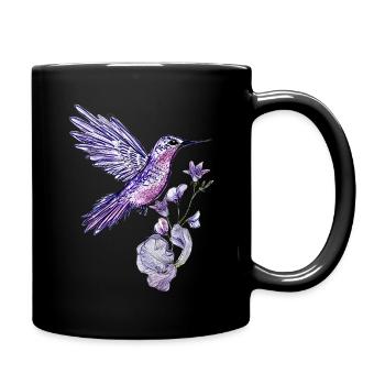 Purple hummingbird with lilac flower - Full Colour Mug - black - Right
