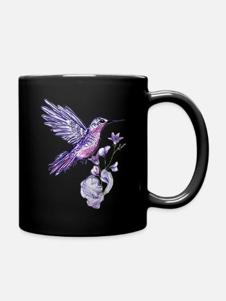 Purple hummingbird with lilac flower - Full Colour Mug - black