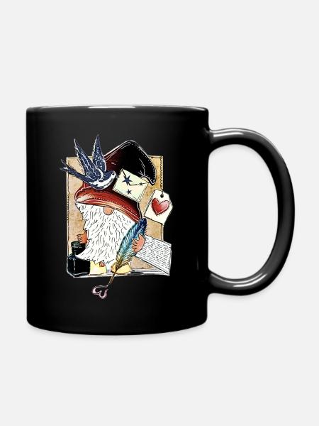 Niedlicher Buchzwerg mit Federherz - Tasse einfarbig - Schwarz