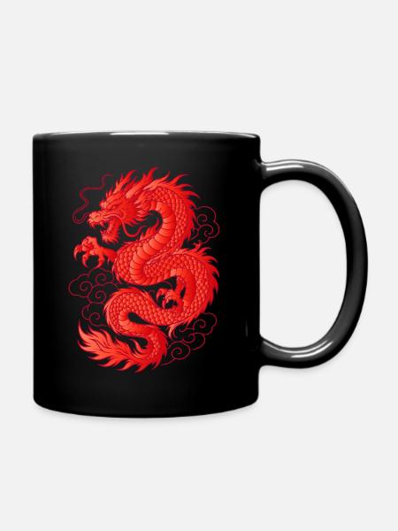 Roter Asiatischer Drache Tattoo Design - Tasse einfarbig - Schwarz