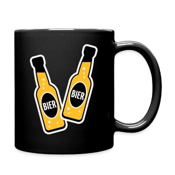 2 Bierflaschen Stoßen An (Bier Biertrinker NEG 3C) - Tasse einfarbig - Schwarz - Rechts