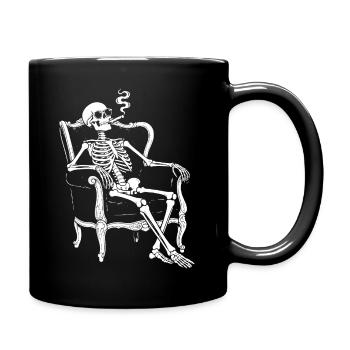 Skeleton on Sofa Smoke Chill - Full Colour Mug - black - Right