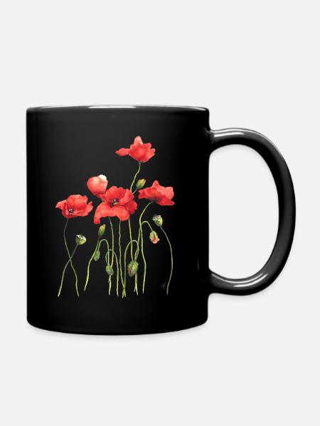 Rote Mohnblumen - Tasse einfarbig - Schwarz