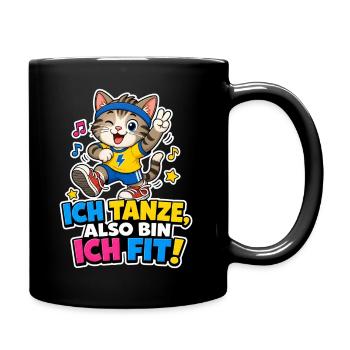 Tanzende Katze Fit Musik Sport Comic Spruch Cool - Tasse einfarbig - Schwarz - Rechts