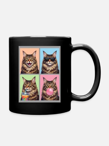 Katzen Maine Coon Katze - Tasse einfarbig - Schwarz