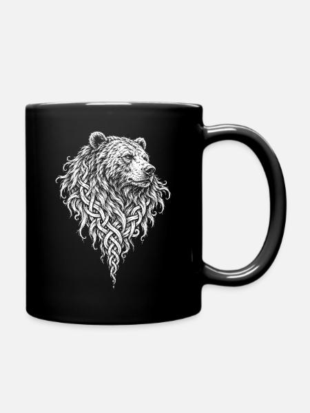 Bärenkopf im Flechtwerk – Nordischer Bär - Tasse einfarbig - Schwarz