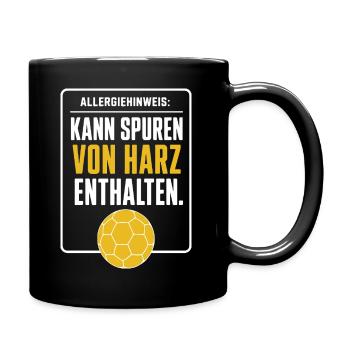 Allergiehinweis Handball – Spuren von Harz - Tasse einfarbig - Schwarz - Rechts