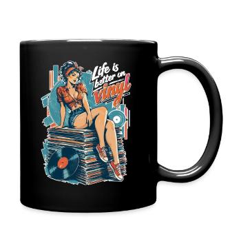 Life is better on vinyl - Pin-Up & Sneaker - Tasse einfarbig - Schwarz - Rechts